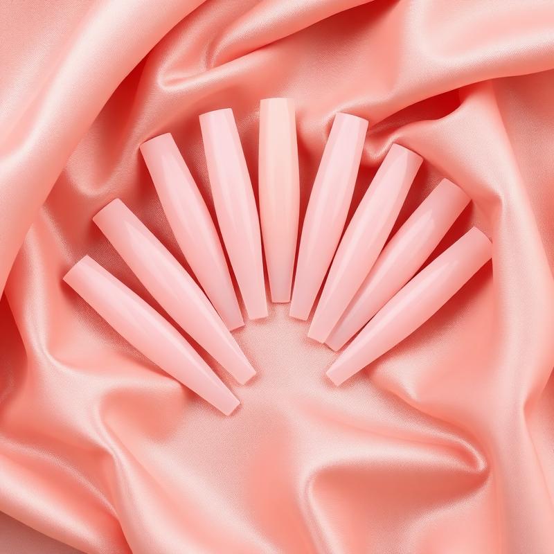 Long nude pink acrylic nail set