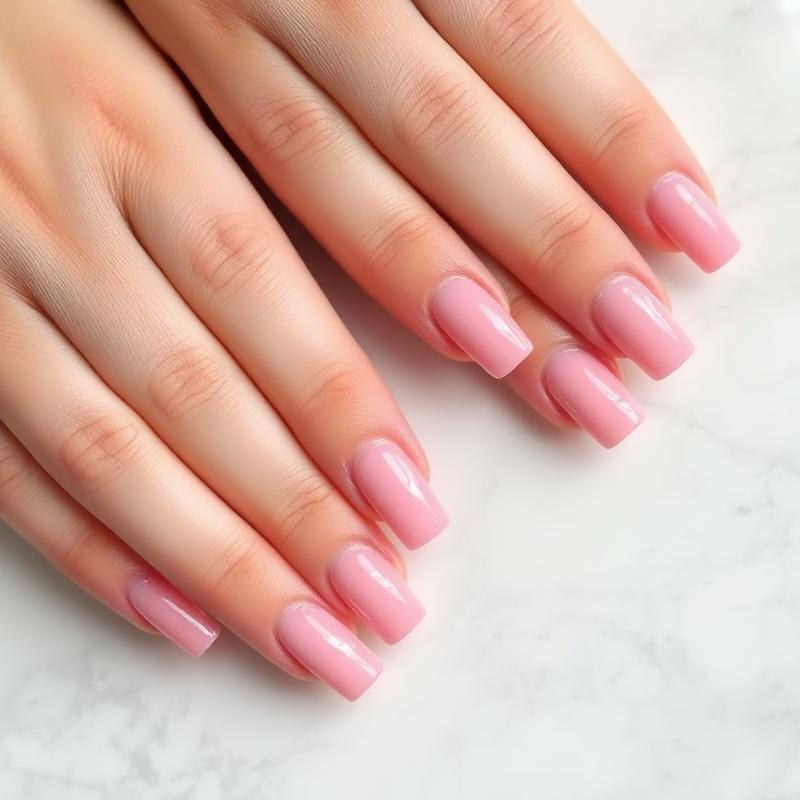Glossy milky pink gel manicure