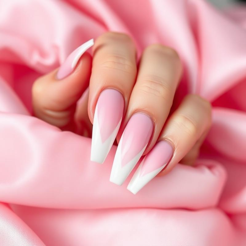 Pink and white ombre coffin nails